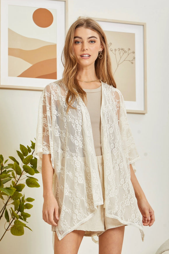 EMBROIDERY COVER UP WITH KIMONO SLEEVES - IVORY