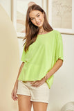 SOLID CASUAL DOLMAN SLEEVES TOP - NEON YELLOW