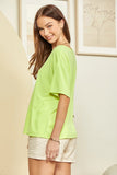 SOLID CASUAL DOLMAN SLEEVES TOP - NEON YELLOW