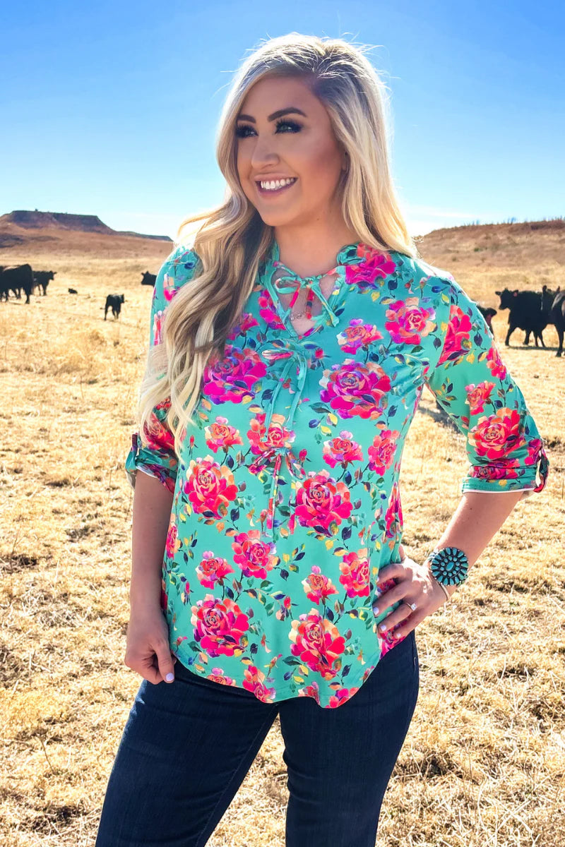 TURQUOISE ROSEWATER BOW TOP