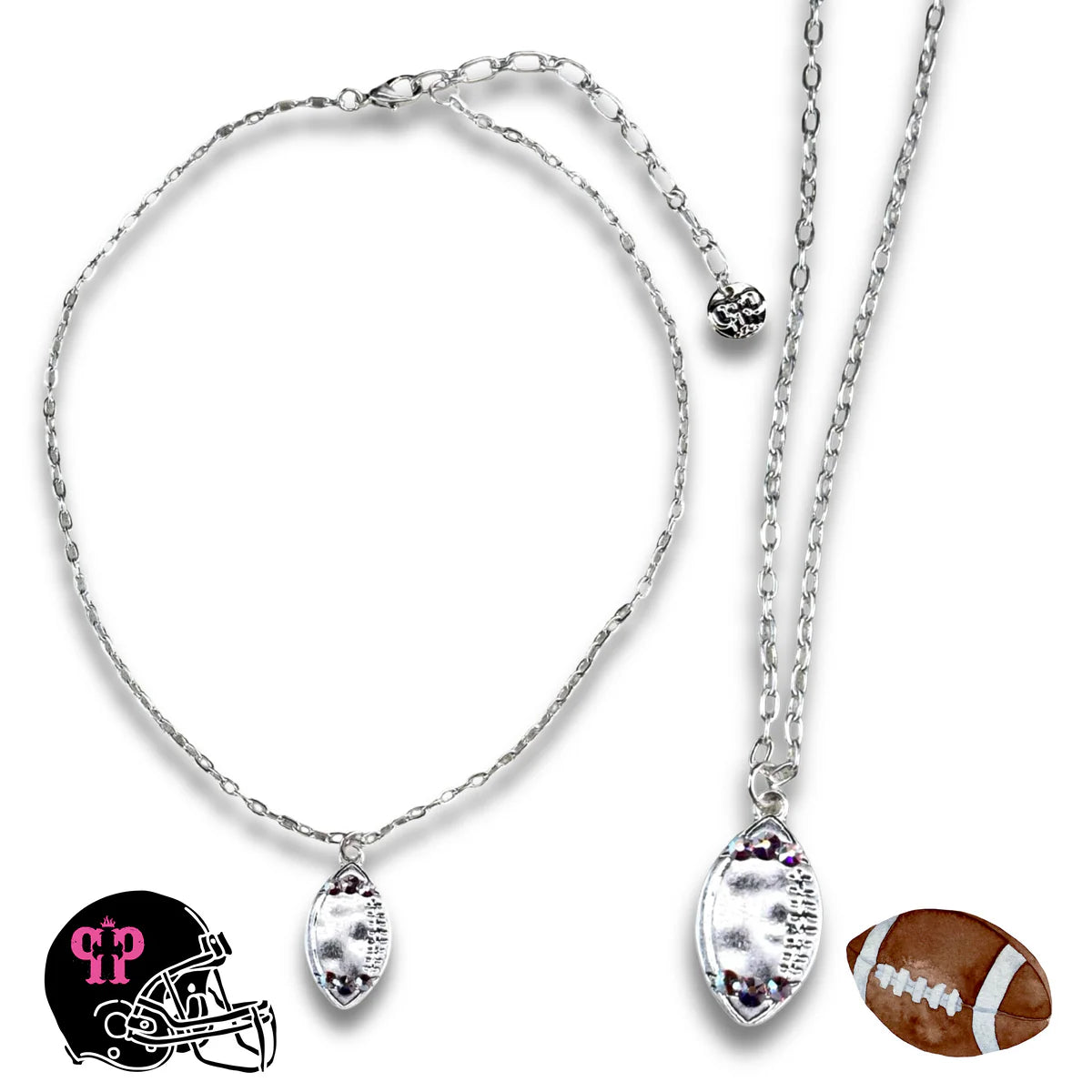PINK PANACHE SILVER FOOTBALL PENDANT AB STONE NECKLACE -N129SAB
