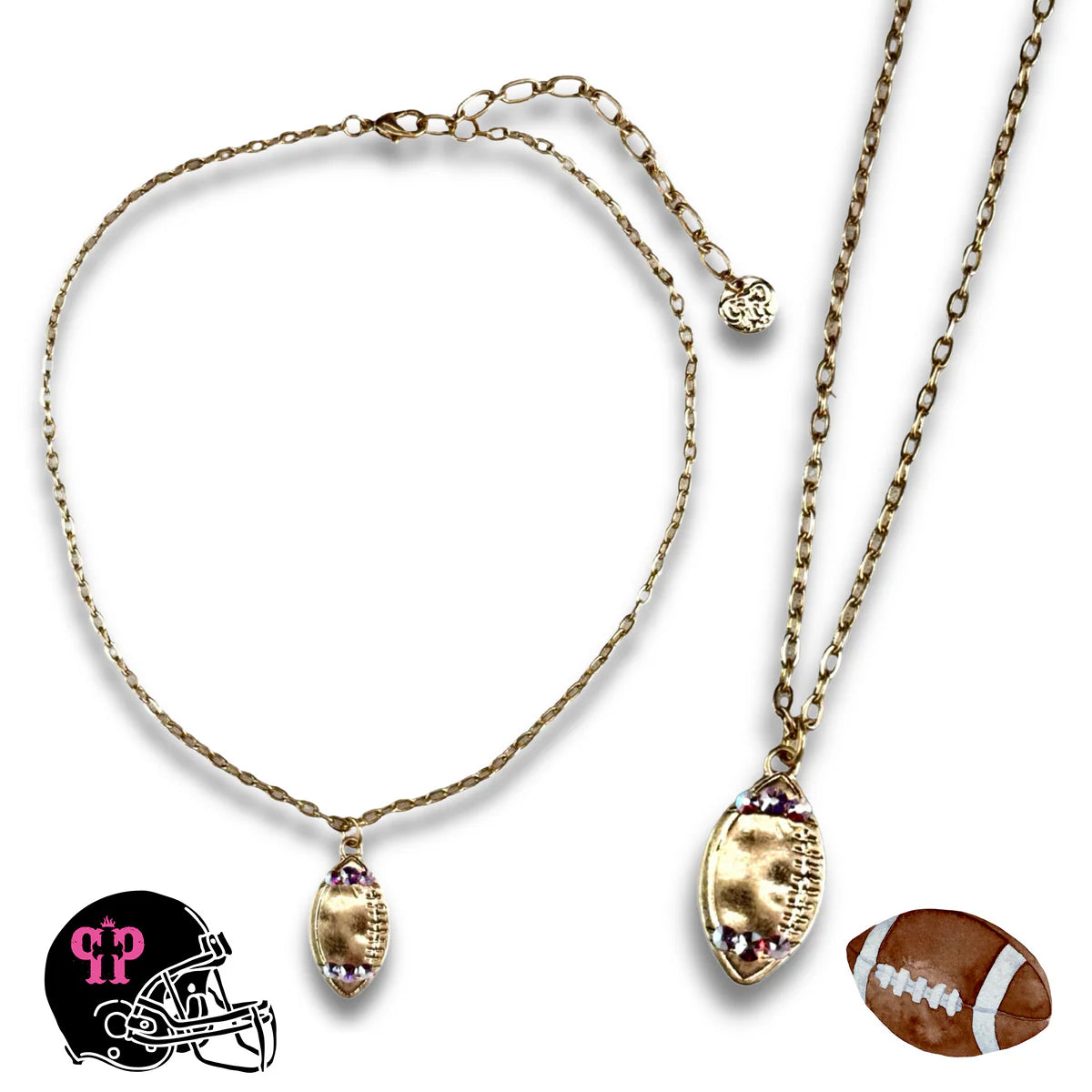 PINK PANACHE GOLD FOOTBALL PENDANT AB STONE NECKLACE -N129GAB