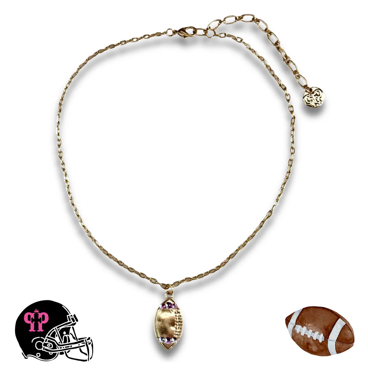 PINK PANACHE GOLD FOOTBALL PENDANT AB STONE NECKLACE -N129GAB