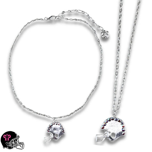 PINK PANACHE SILVER FOOTBALL HELMET PENDANT AB STONE NECKLACE - N130SAB