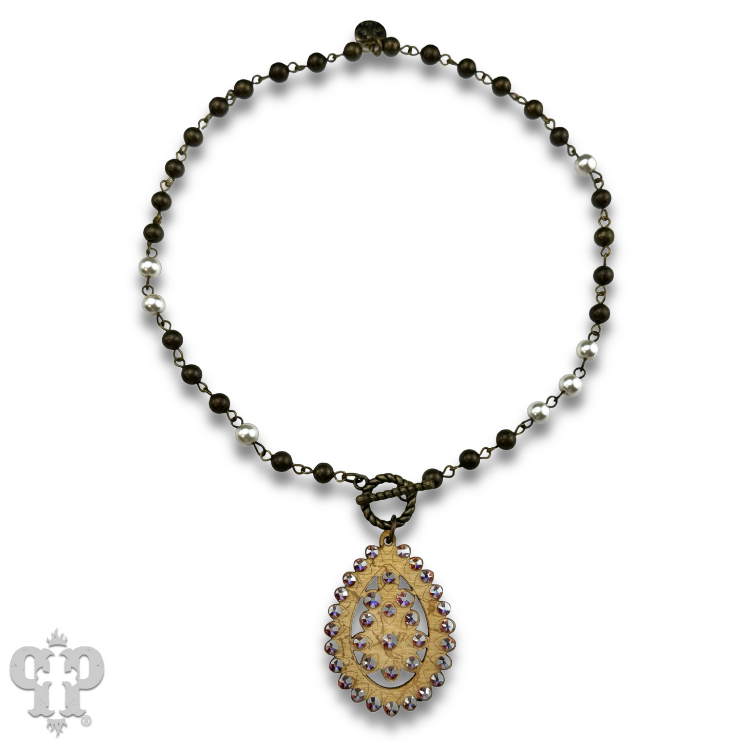 Toggle necklace with Austrian crystal Santa Fe teardrop pendant - Iridescent AB STONE