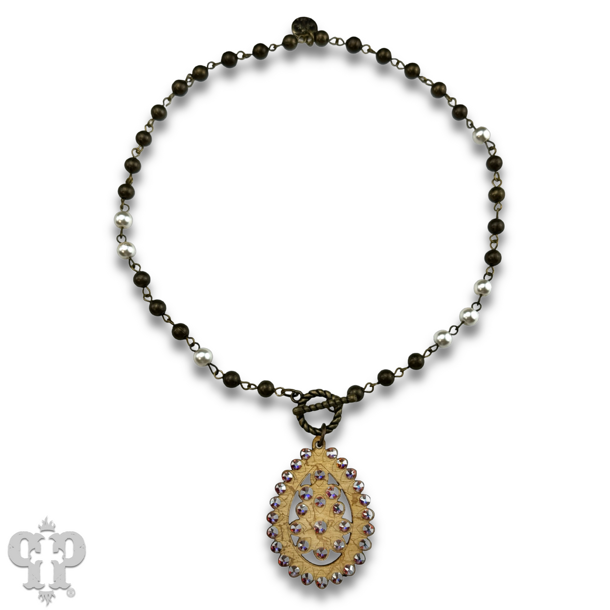 Toggle necklace with Austrian crystal Santa Fe teardrop pendant - Iridescent