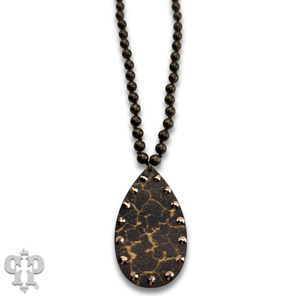 PINK PANACHE BLACK CRACKLE FINISH TEARDROP NECKLACE - N270BL