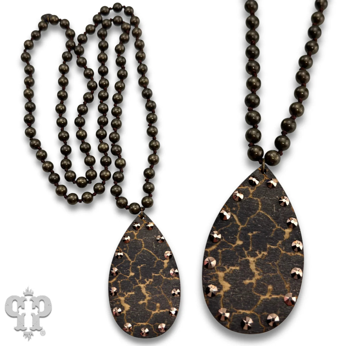PINK PANACHE BLACK CRACKLE FINISH TEARDROP NECKLACE - N270BL