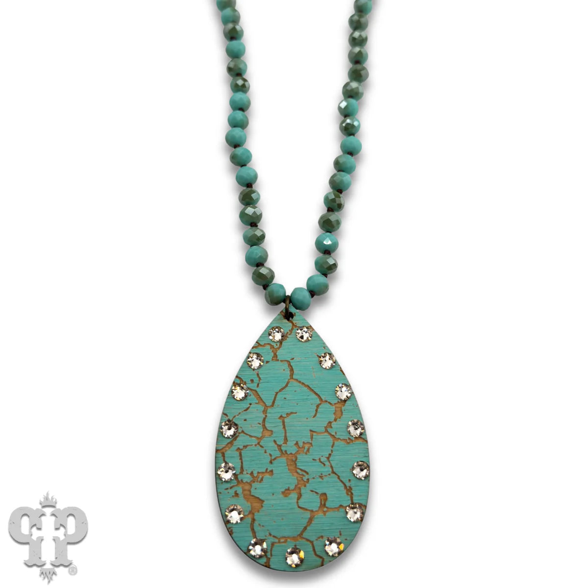 PINK PANACHE TURQUOISE CRACKLE FINISH TEARDROP NECKLACE - N270TQ