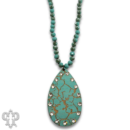 PINK PANACHE TURQUOISE CRACKLE FINISH TEARDROP NECKLACE - N270TQ