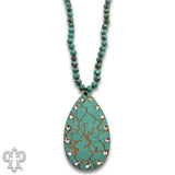 PINK PANACHE TURQUOISE CRACKLE FINISH TEARDROP NECKLACE - N270TQ
