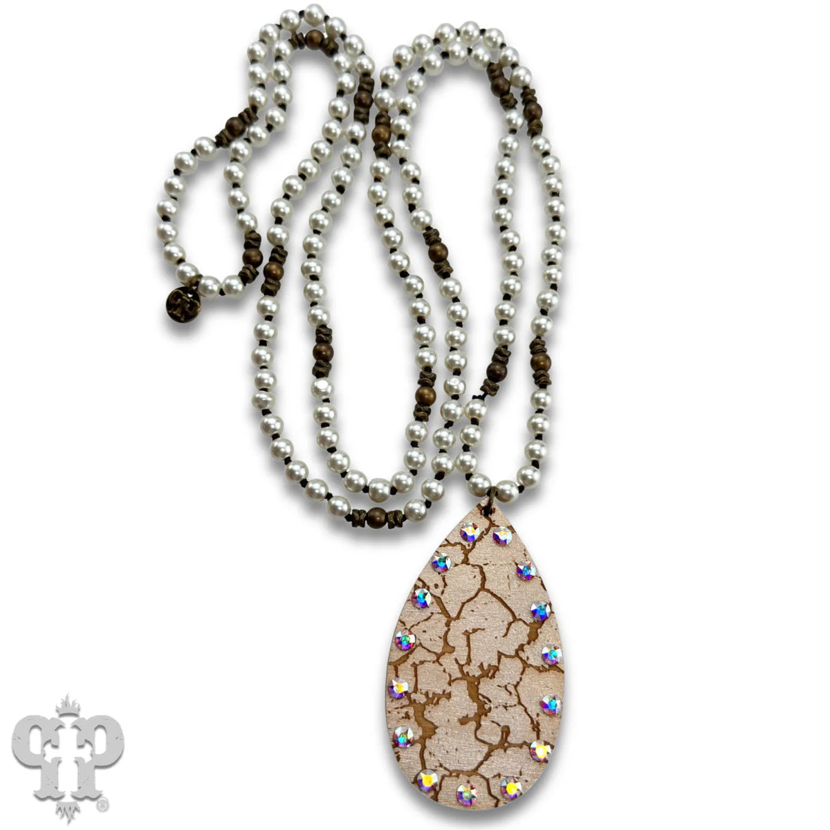 PINK PANACHE WHITE CRACKLE FINISH TEARDROP NECKLACE - N270WH