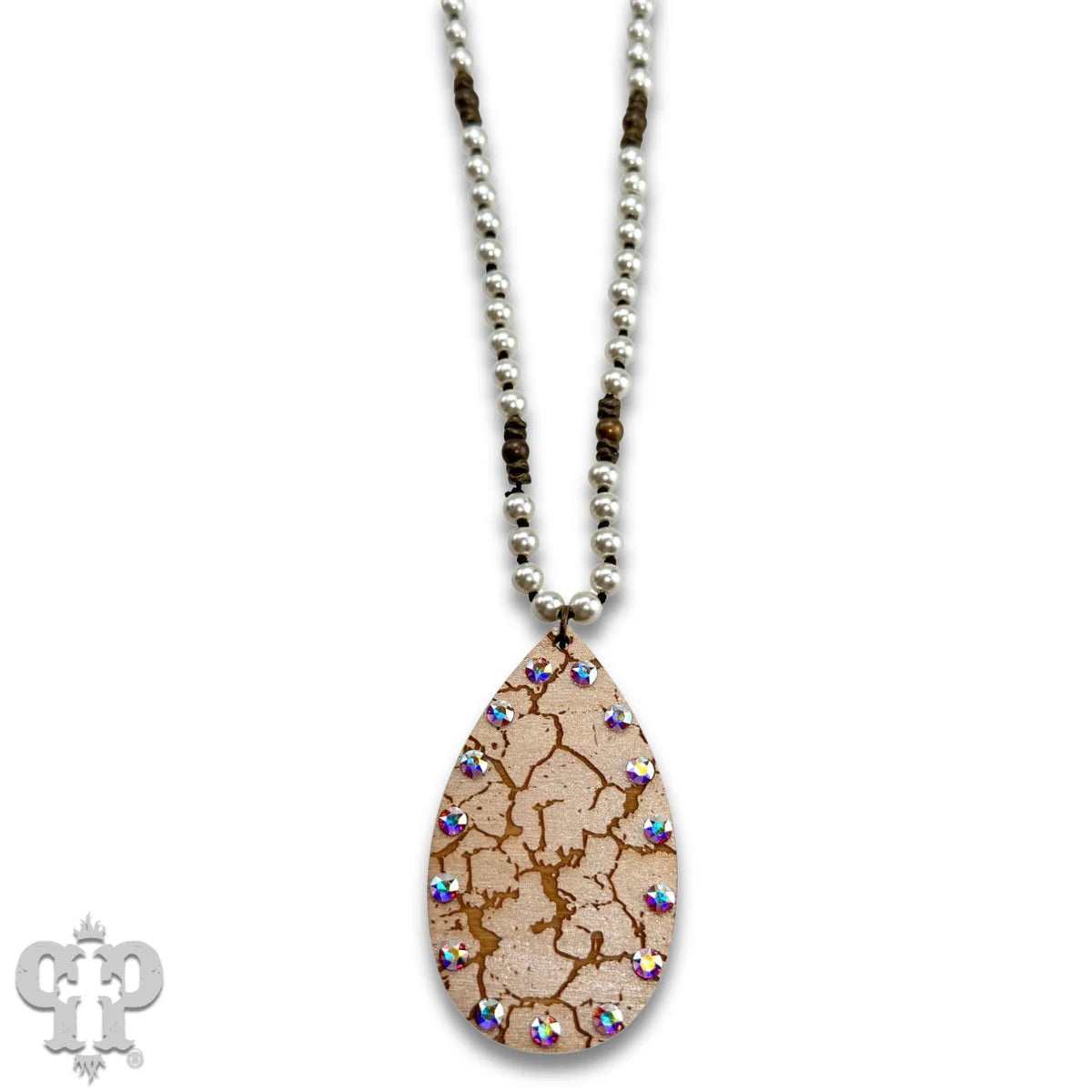 PINK PANACHE WHITE CRACKLE FINISH TEARDROP NECKLACE - N270WH