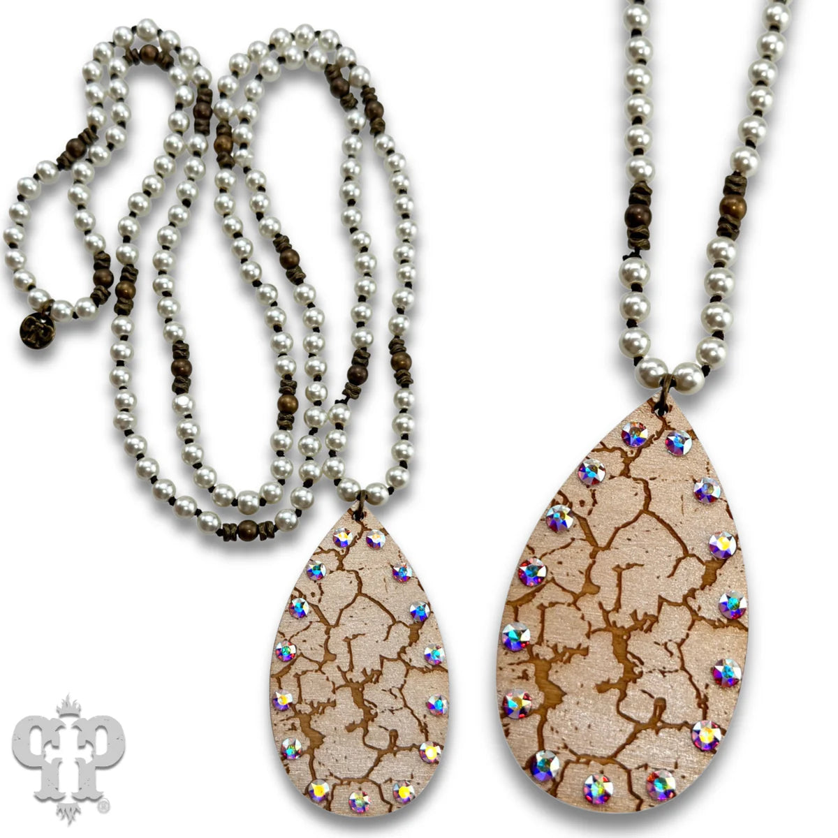 PINK PANACHE WHITE CRACKLE FINISH TEARDROP NECKLACE - N270WH