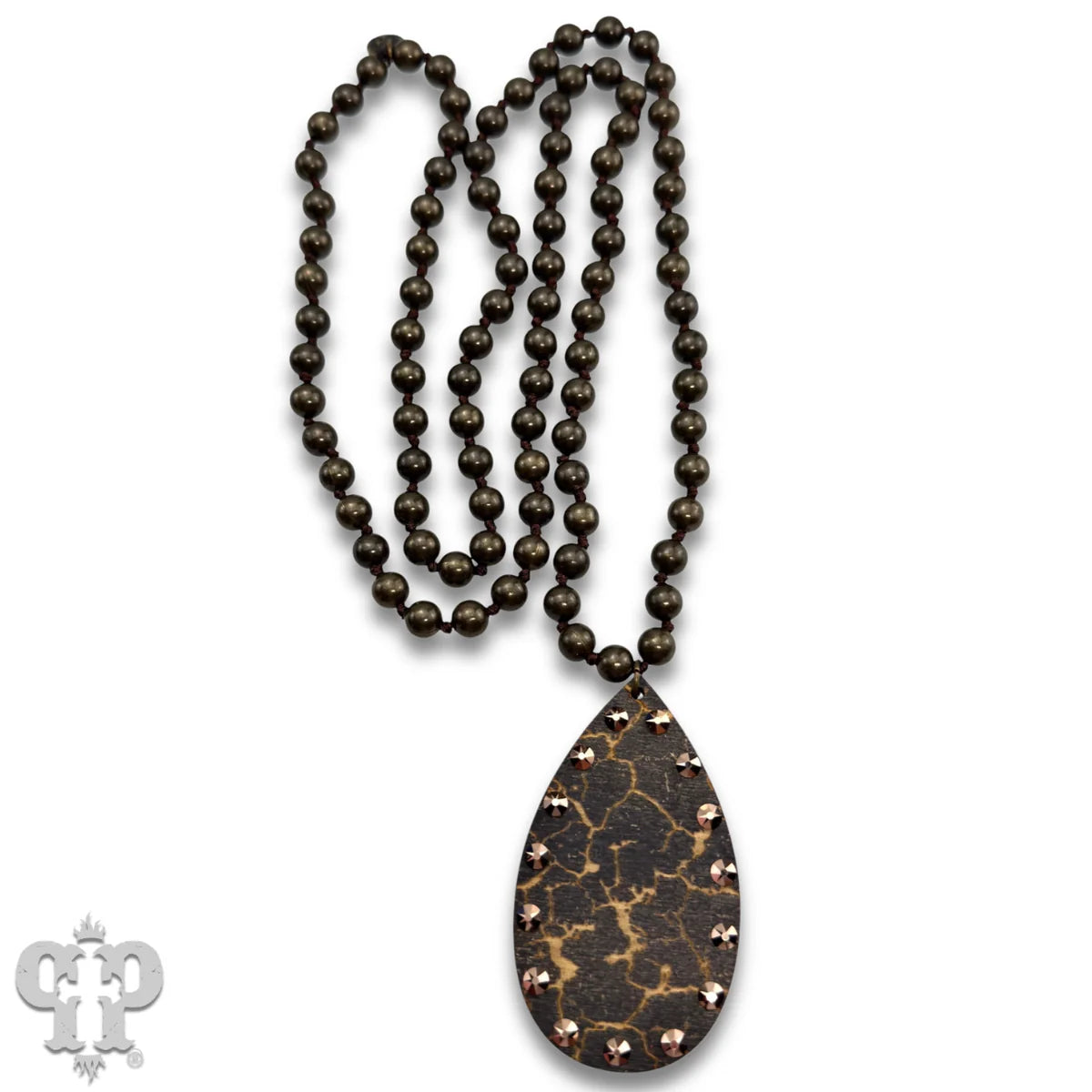 PINK PANACHE BLACK CRACKLE FINISH TEARDROP NECKLACE - N270BL