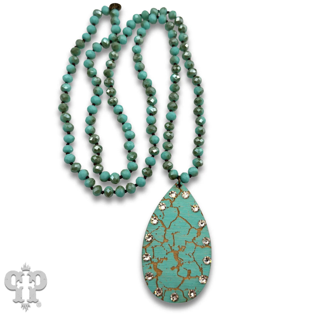 PINK PANACHE TURQUOISE CRACKLE FINISH TEARDROP NECKLACE - N270TQ
