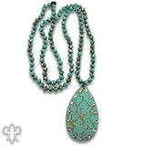 PINK PANACHE TURQUOISE CRACKLE FINISH TEARDROP NECKLACE - N270TQ