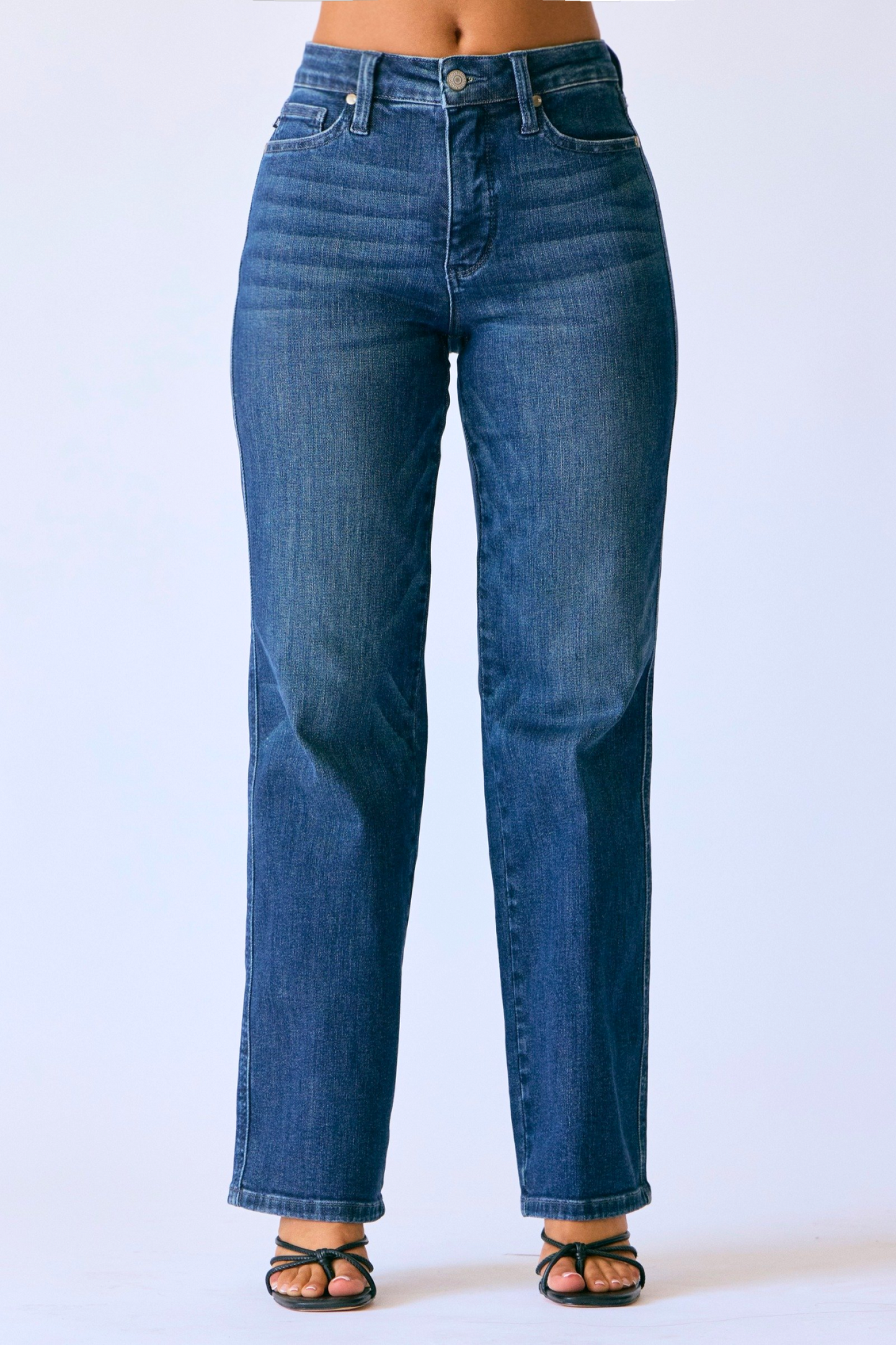JUDY BLUE MID RISE PETITE TUMMY CONTROL CLASSIC STRAIGHT JEAN - DARK STONE