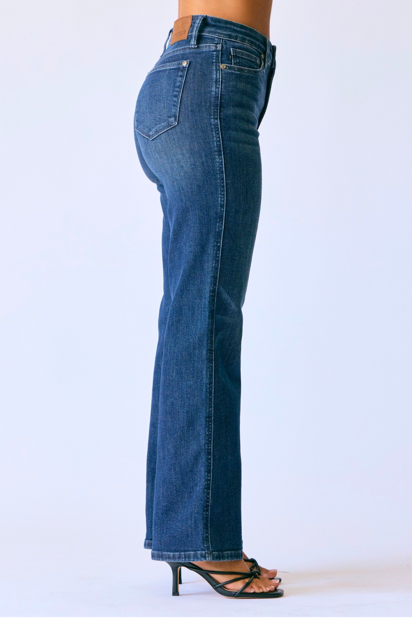 JUDY BLUE MID RISE PETITE TUMMY CONTROL CLASSIC STRAIGHT JEAN - DARK STONE