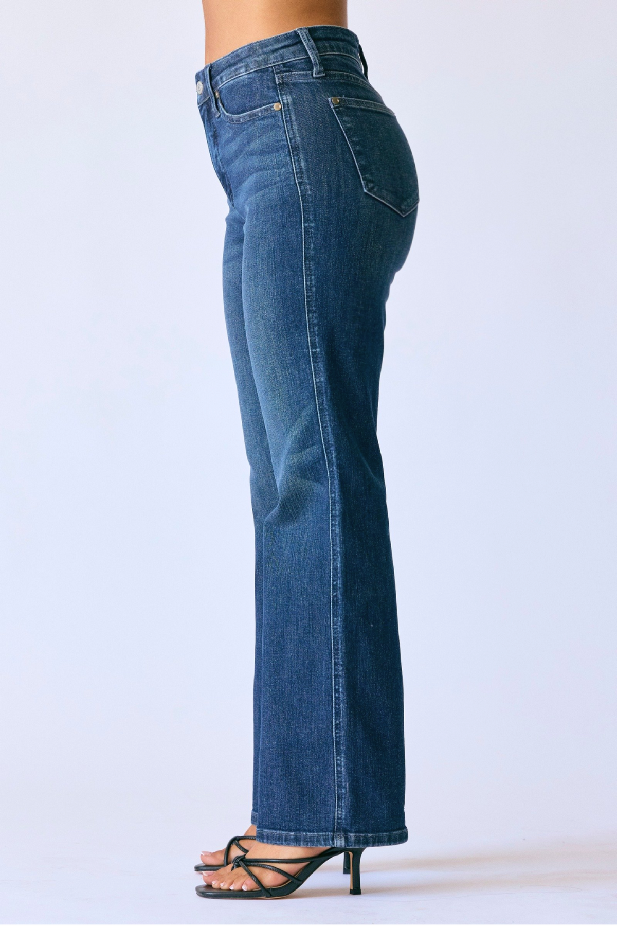 JUDY BLUE MID RISE PETITE TUMMY CONTROL CLASSIC STRAIGHT JEAN - DARK STONE