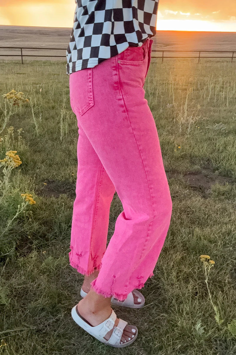 OUTLAW CROP JEANS - PINK
