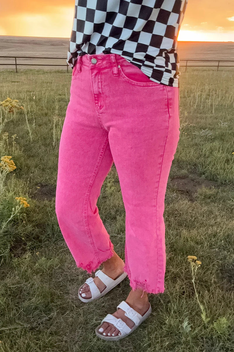 OUTLAW CROP JEANS - PINK