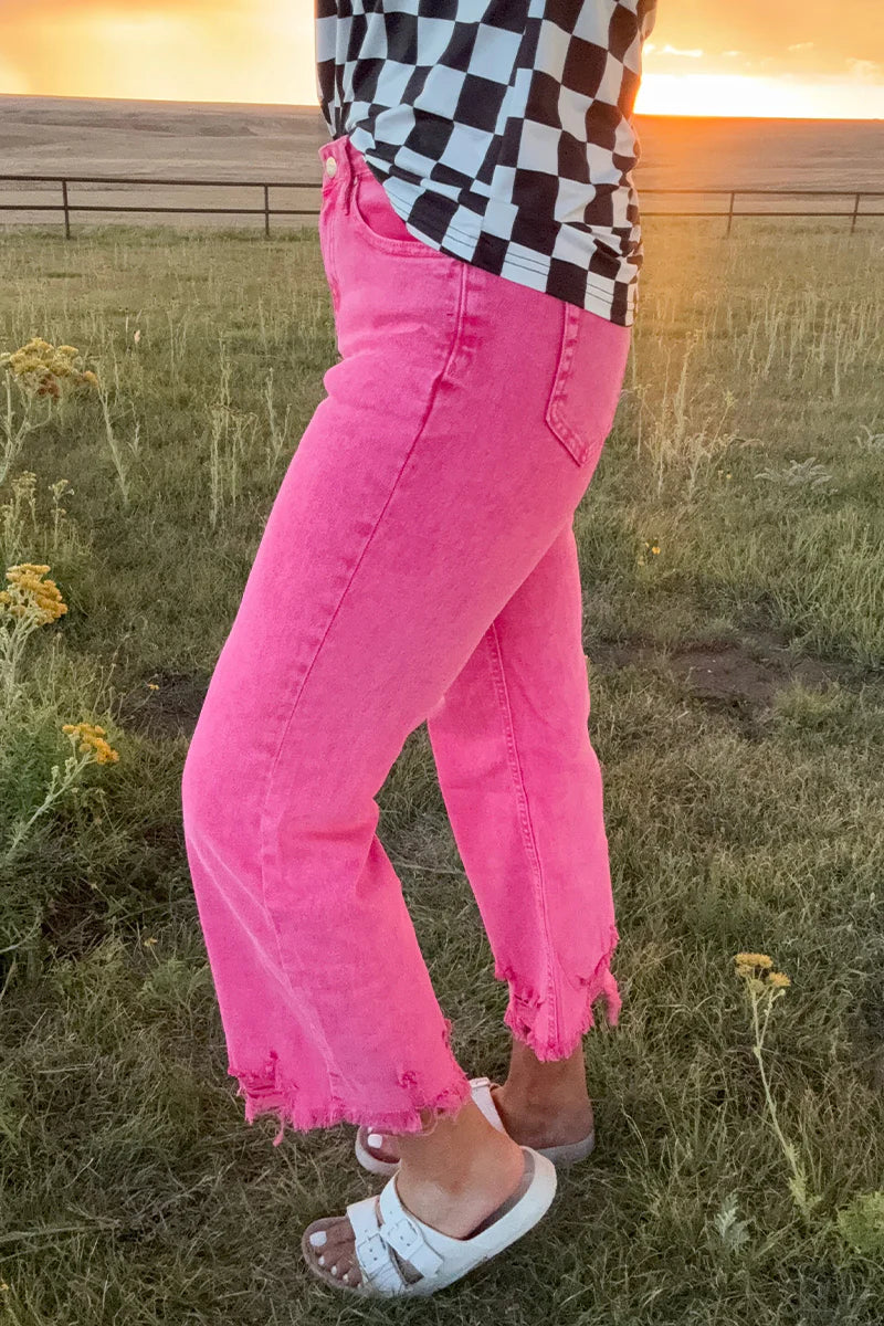 OUTLAW CROP JEANS - PINK
