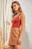 AZTEC INSPIRED EMBROIDERY SUEDE SKIRT - CAMEL