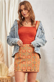 AZTEC INSPIRED EMBROIDERY SUEDE SKIRT - CAMEL