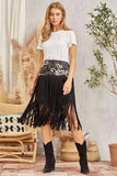 EMBRODIERY FRINGE SUEDE SKIRT