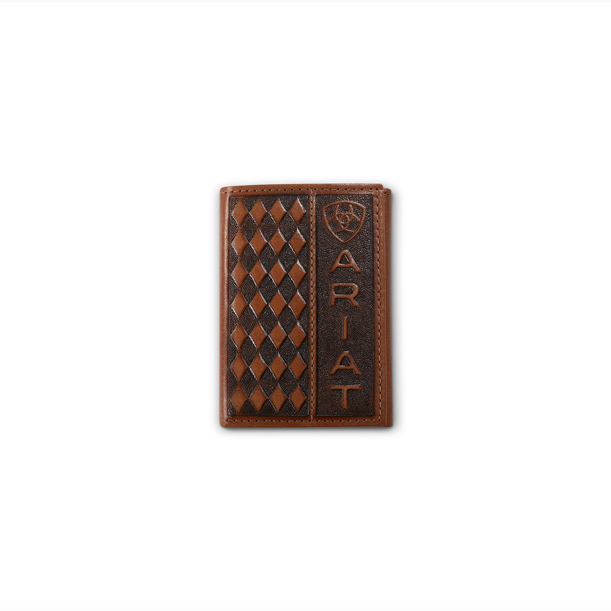ARIAT MENS TRI FOLD WALLET DIAMOND EMBOSSED BROWN