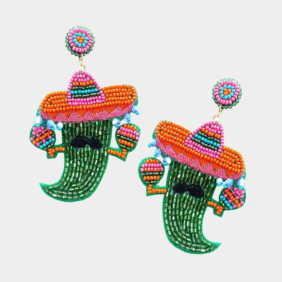 Chile Pepper Sombrero Green Earrings