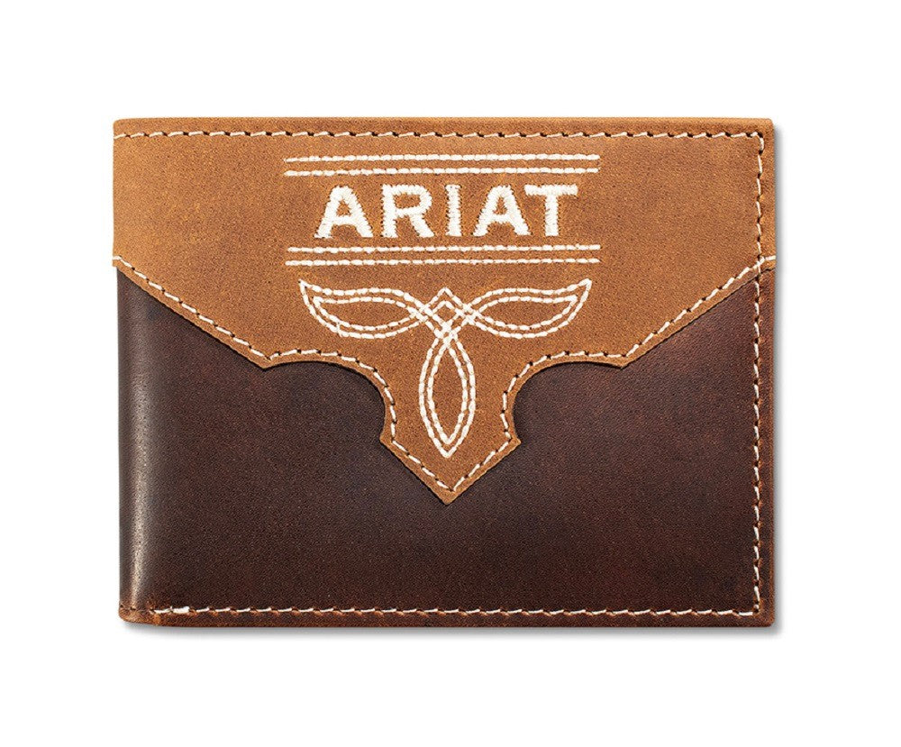 ARIAT BIFOLD PASS CASE WALLET BOOT STITCH OVERLAY BROWN