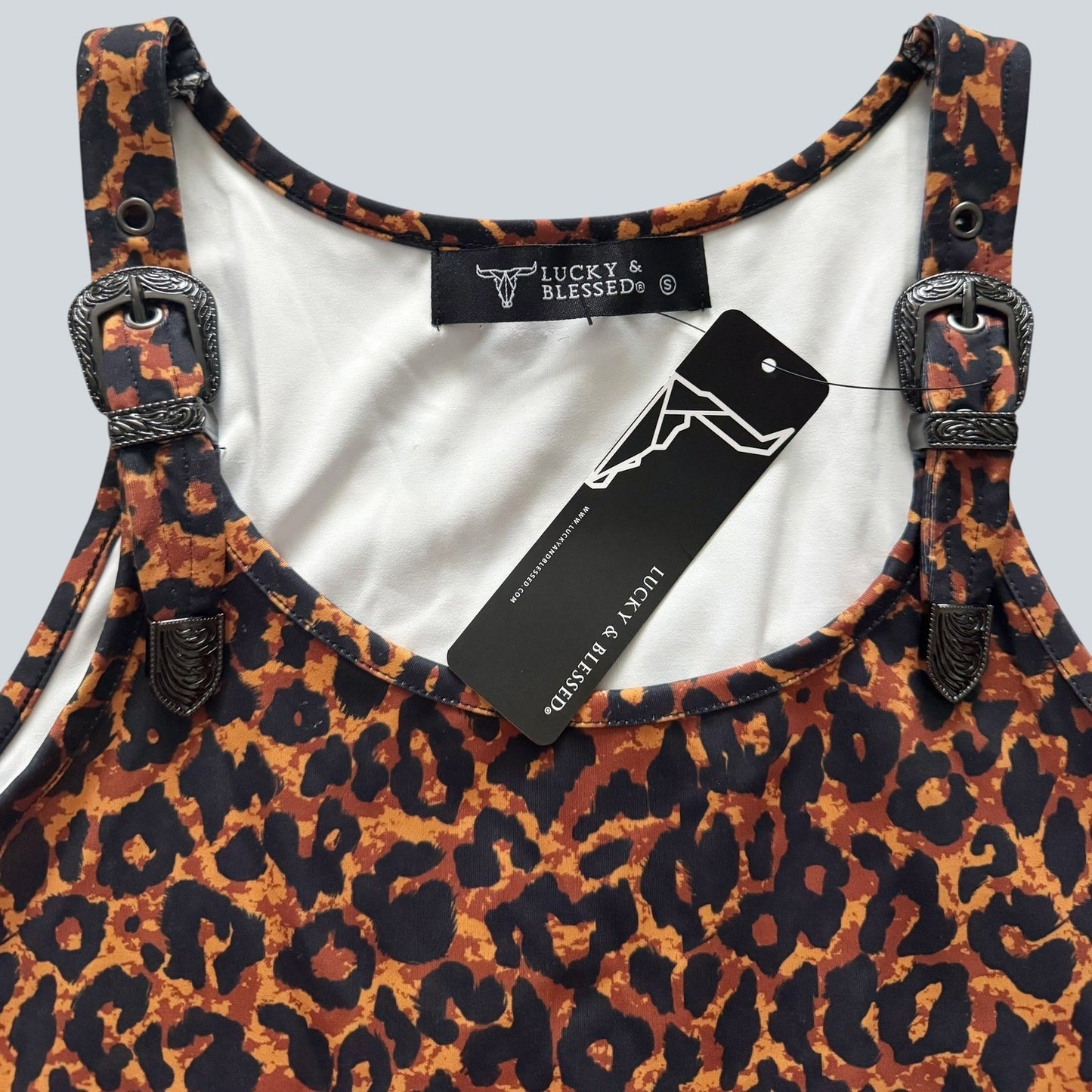 LEOPARD PRINTED BODYSUIT W BUCKLE STRAP