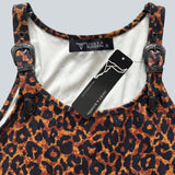 LEOPARD PRINTED BODYSUIT W BUCKLE STRAP