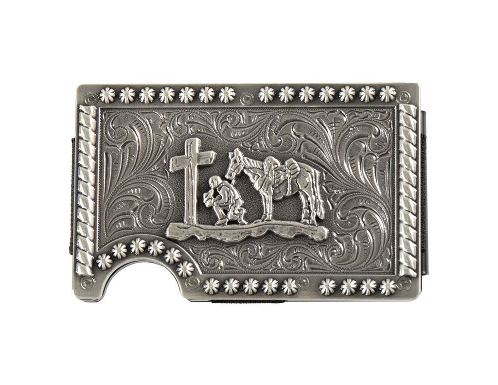 3D MENS UTILITY WALLET SMART STYLE WALLET COWBOY PRAYER SILVER
