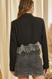 CROPPED RHINESTONE FRINGE BLAZER - BLACK