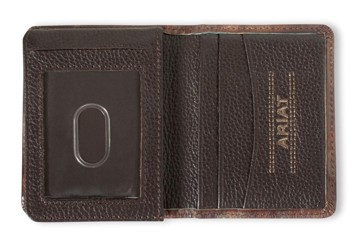 ARIAT MENS BIFOLD FLIP STYLE WALLET TURQUOISE OUTLINE SOUTHWESTERN - BROWN