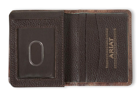 ARIAT MENS BIFOLD FLIP STYLE WALLET TURQUOISE OUTLINE SOUTHWESTERN - BROWN