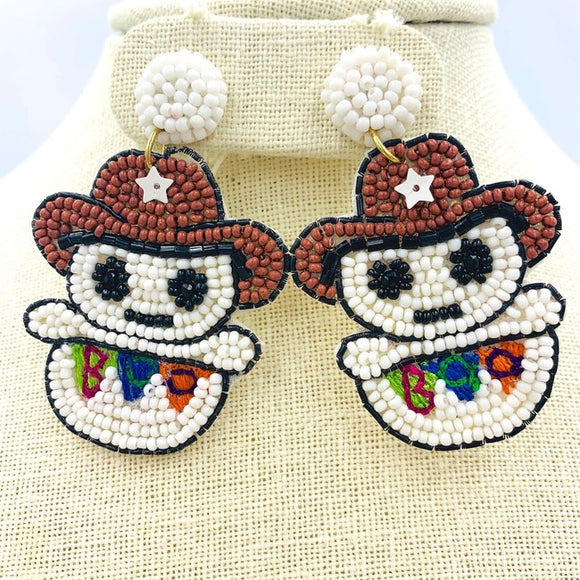HALLOWEEN COWBOY GHOST BEADED POST EARRINGS