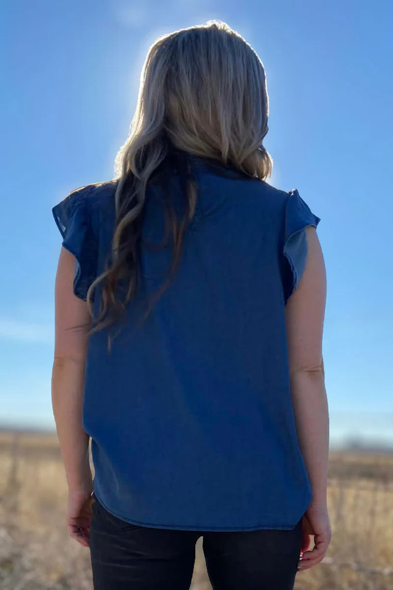 BABYDOLL TOP DENIM - DARK WASH