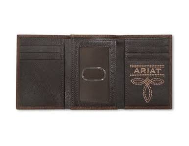 ARIAT MENS LARGE BIFOLD STYLE WALLET BUG STITCH - BROWN