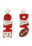 GAME DAY RED AND WHITE FOOTBALL BEADED EARRINGS