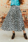 LEOPARD PRINTED BUTTON DOWN YOKE SKIRT W TURQUOISE SNAP BUTTONS