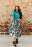 LEOPARD PRINTED BUTTON DOWN YOKE SKIRT W TURQUOISE SNAP BUTTONS
