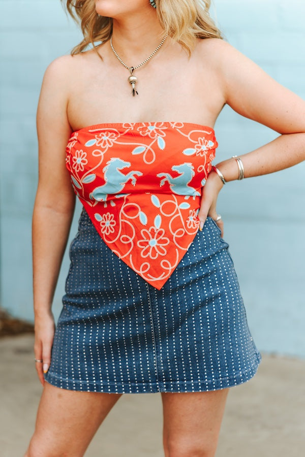 DENIM RHINESTONE STUDDED SKIRT