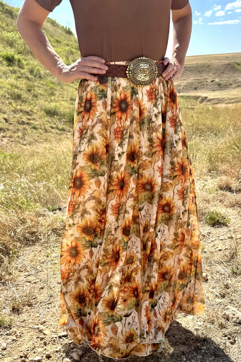 GOLDEN SUNFLOWER MAXI SKIRT
