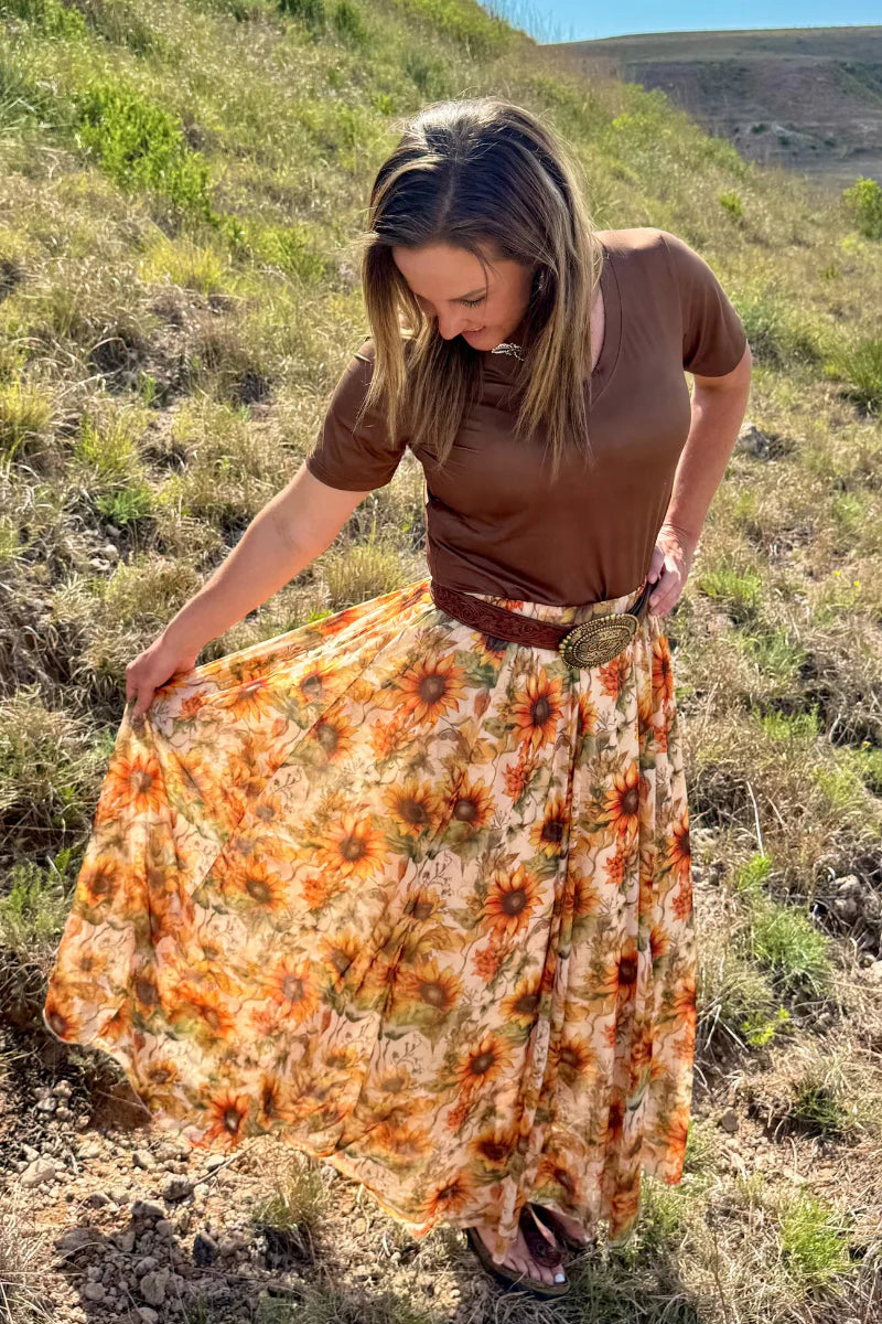 GOLDEN SUNFLOWER MAXI SKIRT