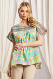 EMBROIDERY PRINTED DOLMAN SLEEVE PONCHO TOP - MULTI COLOR