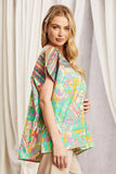 EMBROIDERY PRINTED DOLMAN SLEEVE PONCHO TOP - MULTI COLOR